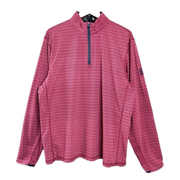 Greyson 1/4 Zip Pullover  Red Pink Herringbone Mock Neck Golf 1969 Logo - Picture 1 of 9